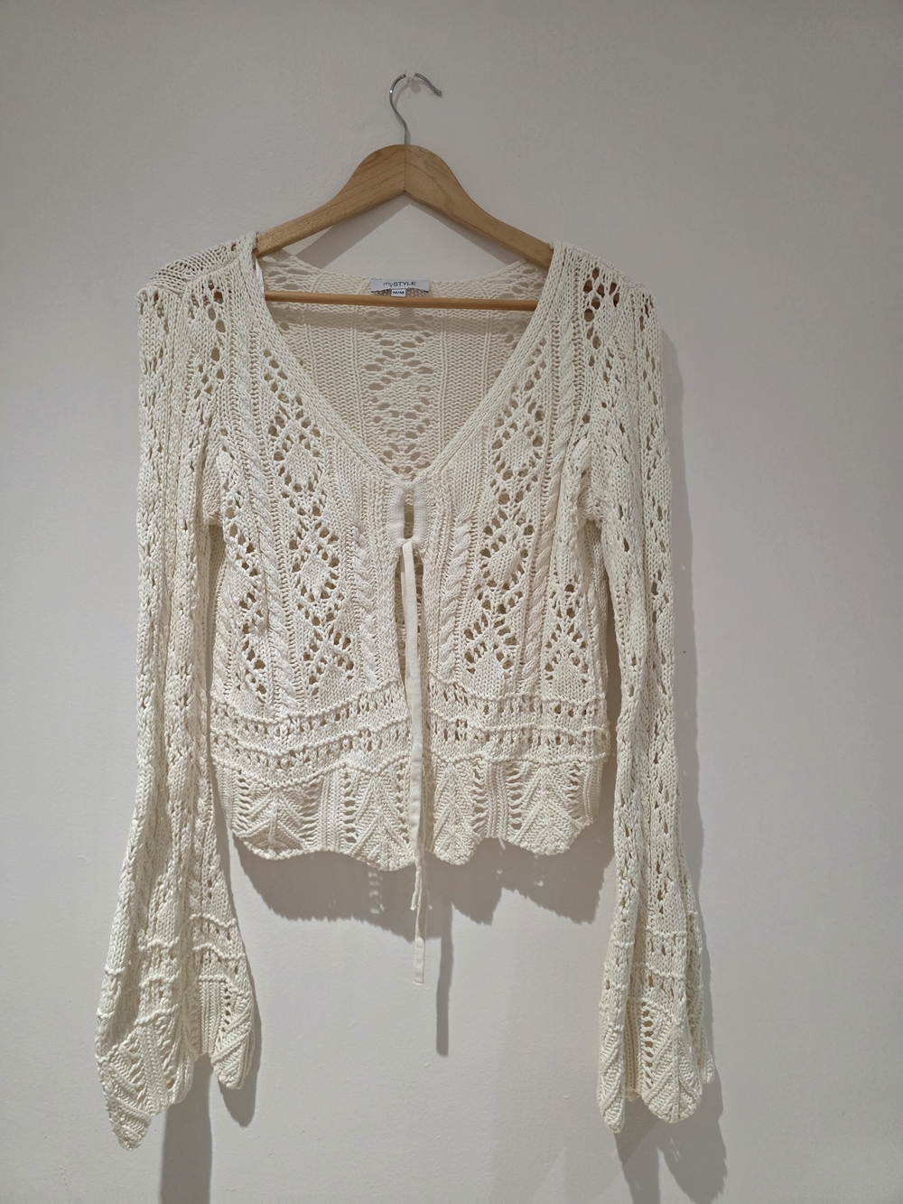 Crochet Tie-Front Cardigan - Cream